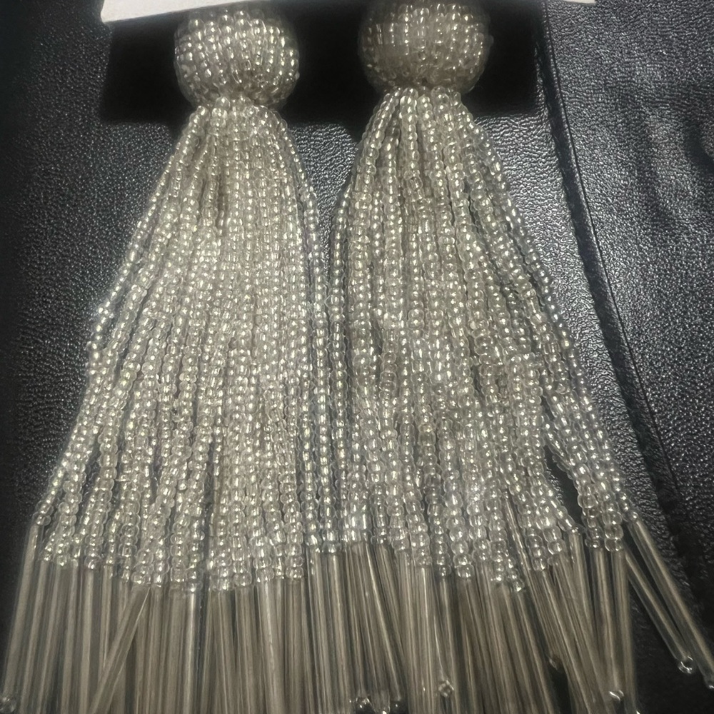 Vanessa Mooney Silver Beaded Tassel Earrings